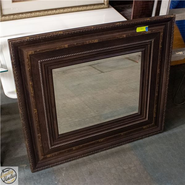 WOODEN FRAMED WALL MIRROR 33.5” X 30