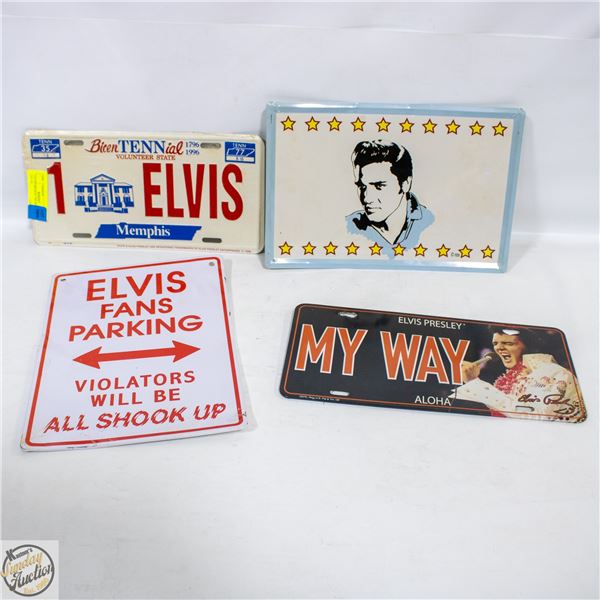 2 ELVIS PRESLEY TIN WALL SIGNS + 2 ELVIS