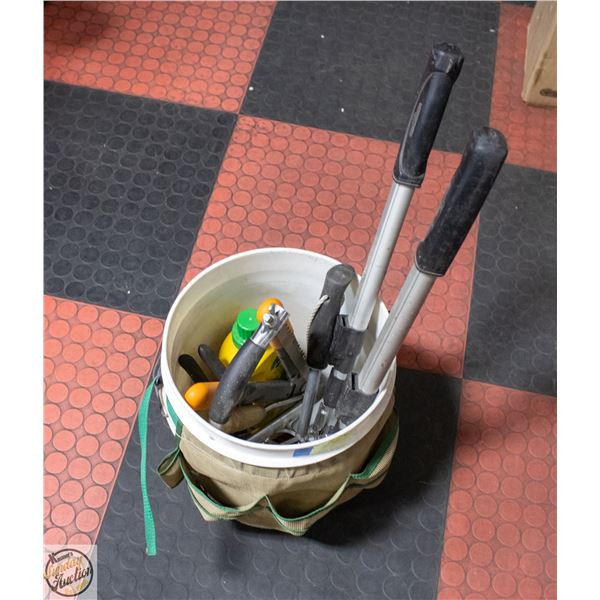 GARDEN BUCKET W/ MESH TOOL HOLDER & TOOLS