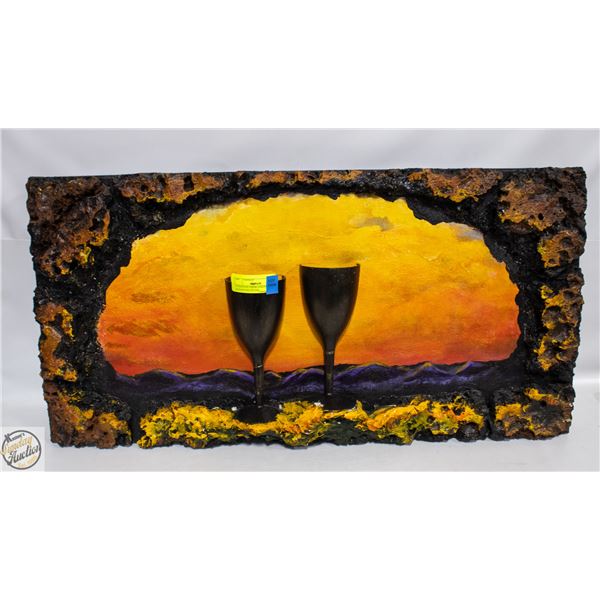 2 CHALICES OVERLOOKING SUNSET 3D PAINTING STONE