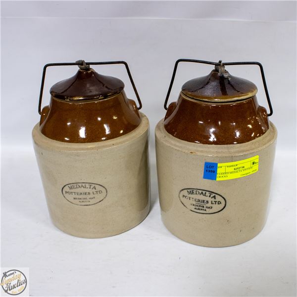 2 LIDDED MEDALTA VINTAGE CROCKS