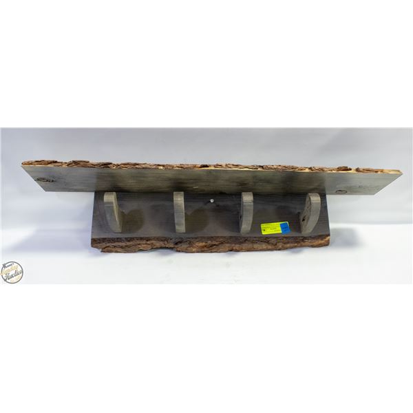 WOODEN LIVE EDGE STYLE WALL MOUNT COAT RACK