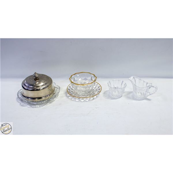 VINTAGE HEAVY CUT GLASS CHEESE/BUTTER PLATE