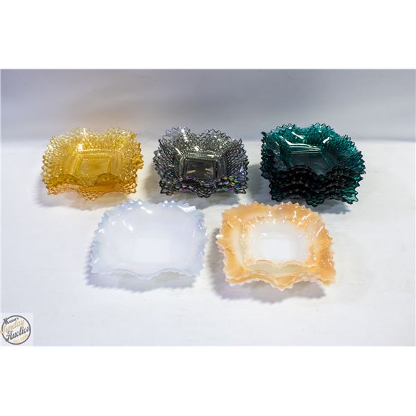 16 VINTAGE MCM RUFFLED PRESSED GLASS SQUARE DISHES