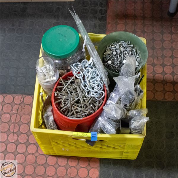 YELLOW MILK CRATE FULL OF ESTATE GARAGE ITEMS