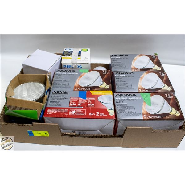 TRAY OF NEW FLOODLIGHT BULBS