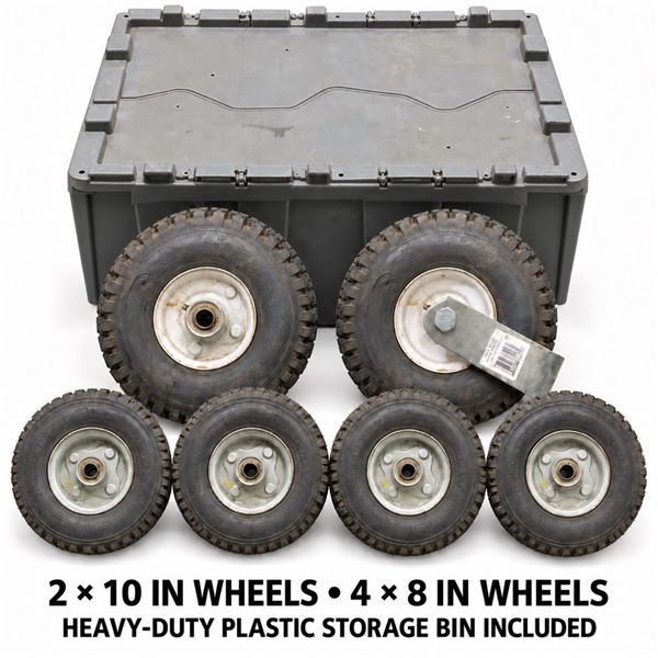 6 CART WHEELS  2 X 10 IN, 4 X 8 IN + BIN