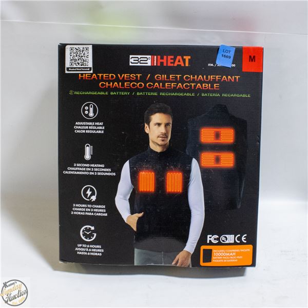 NEW 32 HEAT RECHARGEABLE HEATED VEST, SIZE MED