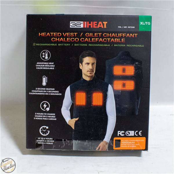 NEW 32 HEAT RECHARGEABLE HEATED VEST, SIZE XL