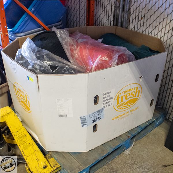 PALLET FILLED WITH VARIOUS ROLLS OF FABRIC