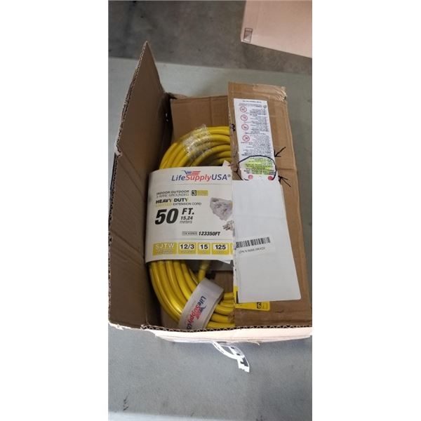HEAVY DUTY 50 FT YELLOW LIGHTED 3 OUTLET EXTENSION CORD. 12AWG/3C