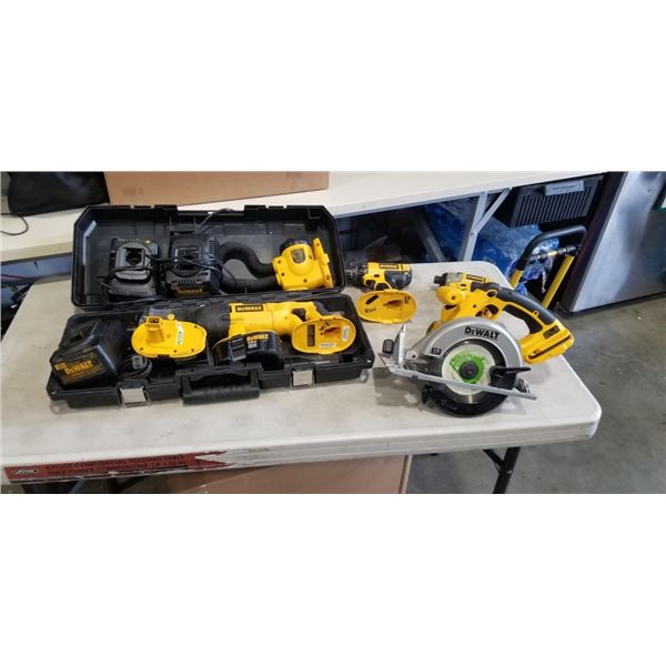 ASSORTED DEWALT POWER TOOLS, BATTERIES AND CHARGER