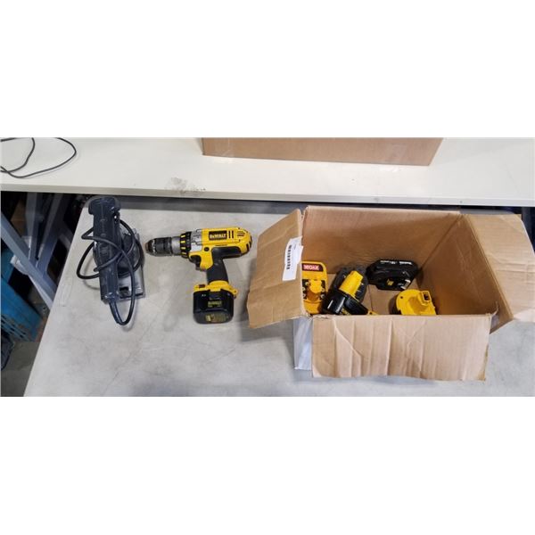 BOX OF ASSORTED POWER TOOLS, INLCUDING DEWALT