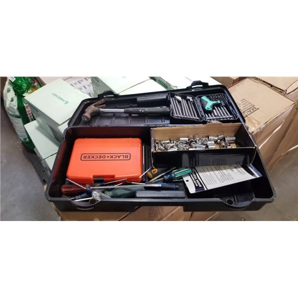 ACTIONPACKER TOOLBOX WITH CONTENTS INCLUDING, DRILL BIT SETHAMMERS, SCREW DRIVERS ETC