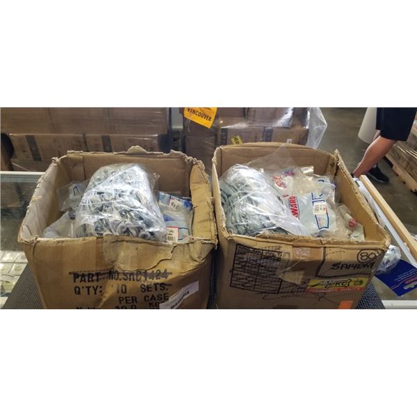 2 CASES OF NEW WESWARD HARDWARE ADAPTORS AND 2 PACKS OF RUBBER GLOVES