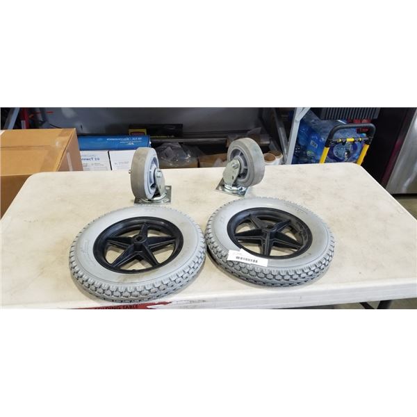 PAIR OF COLSEN 6X2 SWIVEL CASTORS AND 12 1/2 INCH TIRES WITH RIM