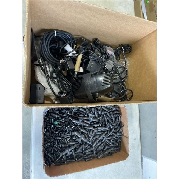 BOX OF ASSORTED SIZE WATER FOUNTAIN PUMPS AND WATER LINE CONNECTORS