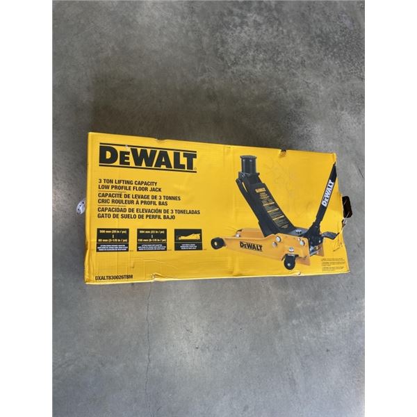 AS NEW DEWALT LOW PROFILE FLOOR JACK WITH 3 TON LIFTING CAPACITY