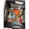 Image 2 : CRATE OF MISC TOOLS  - SAW BLADES, OIL CHANGE KIT, ETC