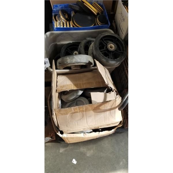 LARGE LOT OF INDUSTRIAL CASTORS AND ALL METAL WHEELS ETC