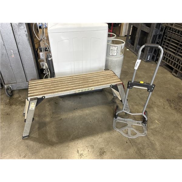 FOLDING ALUMINUM WORK PLATFORM AND FOLDING DOLLY