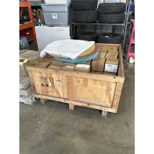 PALLET OF NEW NORTH SANDING AND POLISHING DISCS, ASSORTED SIZE, MUST TAKE ALL, PALLET INCLDUED, MUST