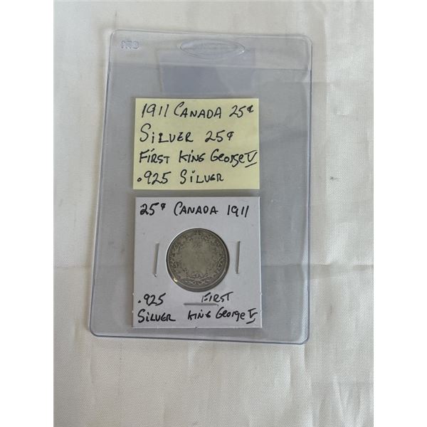 1911 CANADIAN SILVER 25 CENT .925 SILVER