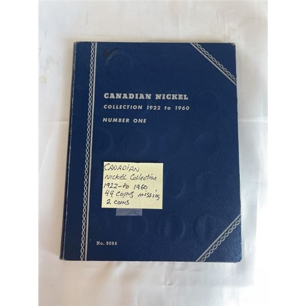 CANADIAN NICKEL COLLECTION 1922-1960, 44 COINS - MISSING 2 COINS