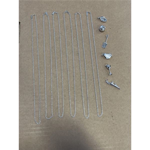 6 STERLING SILVER PENDANTS W/ 6 20" CHAIN NECKLACES