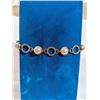 Image 1 : GOLD PLATED W/ PEARLS DESIGNER BRACELET, BLACK LEATHER W/ BUCKLE, MARKED WD 051
