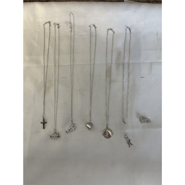 7 STERLING SILVER PENDANTS W/ 6 16" CHAIN NECKLACES