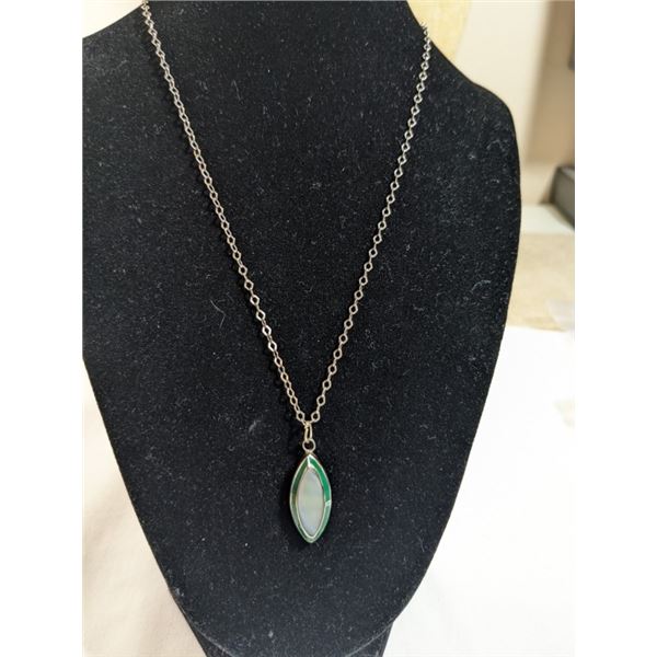ITALY 925 STERLING SILVER CHAIN W/ DOUBLE SIDE STONE PENDANT NECKLACE