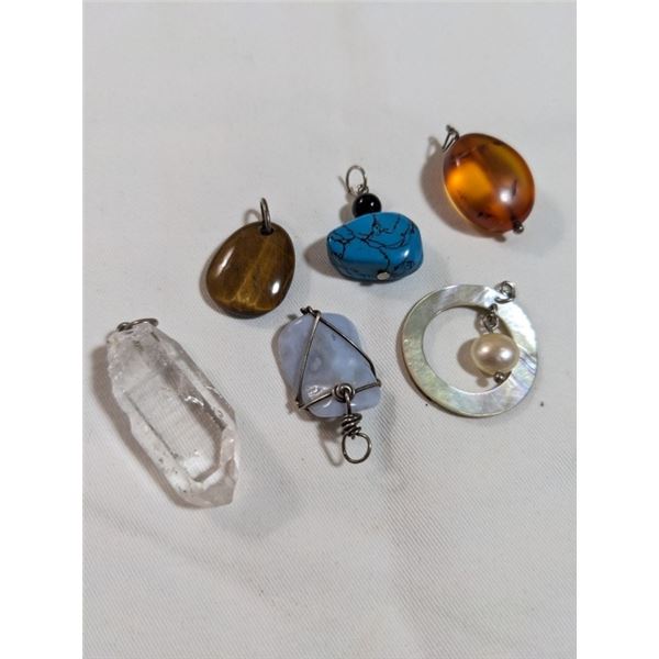 6 GENUINE GEMSTONE PENDANTS, SOME VINTAGE