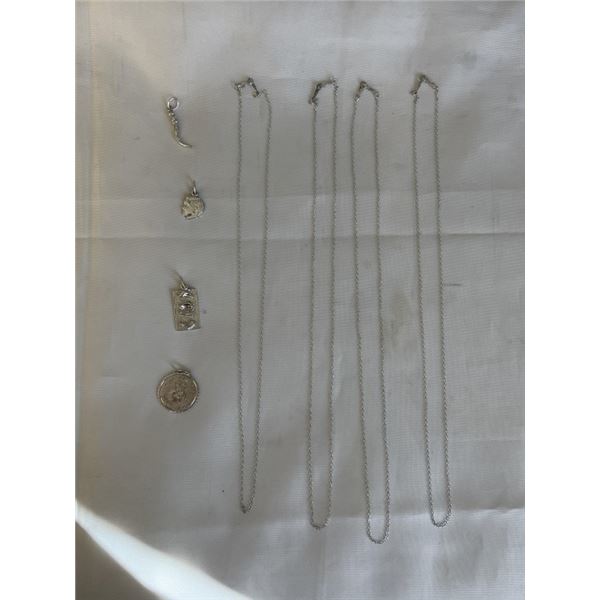 4 STERLING SILVER PENDANTS W/ 4 18" CHAIN NECKLACES