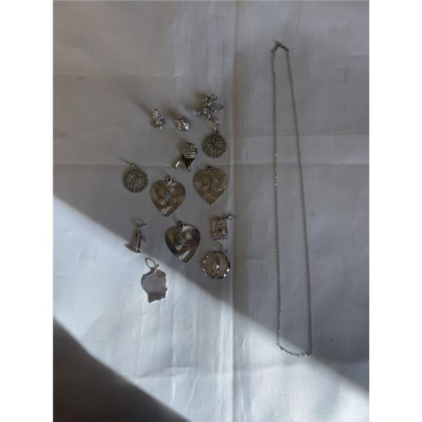 12 STERLING SILVER 925 PENDANTS AND 16" STERLING CHAIN
