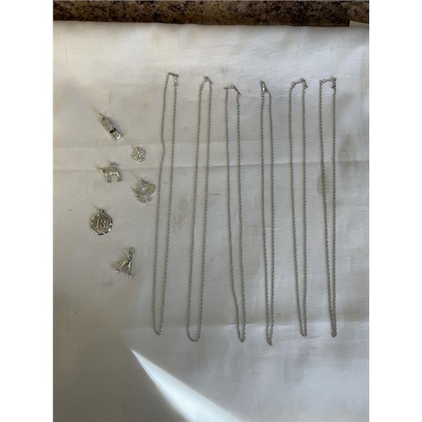 6 STERLING SILVER PENDANTS W/ 6 20" CHAIN NECKLACES