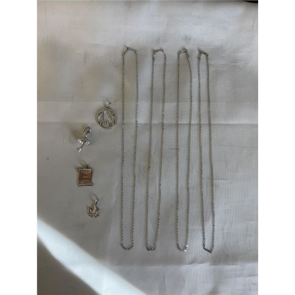 4 STERLING SILVER PENDANTS W/ 4 16" CHAIN NECKLACES