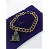 Image 1 : GOLD FILLED DOUBLE LINKS BRACELET W/ ONE CARVED GREEN JADE (NEPHRITE) STONE BHUDDA CHARM MARKED 1/20