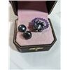 Image 1 : PAIR OF LARGE BLACK PEARLS EARRINGS AND RING