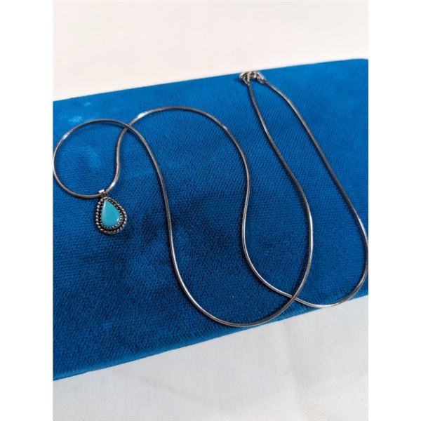 925 ITALY STERLING SILVER CHAIN W/ TURQUOISE PENDANT, MARKED STERLING AND HALLMARK