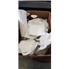 Image 2 : BOX OF KITCHEN ITEMS INCLUDING MADESMART SILVERWARE TRAY, BOWLS, PLATES, PAPERTOWEL, NAPKINS ETC