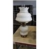 Image 4 : 2 VINTAGE COLONIAL STYLE MILK GLASS ELECTRIFIED LAMPS