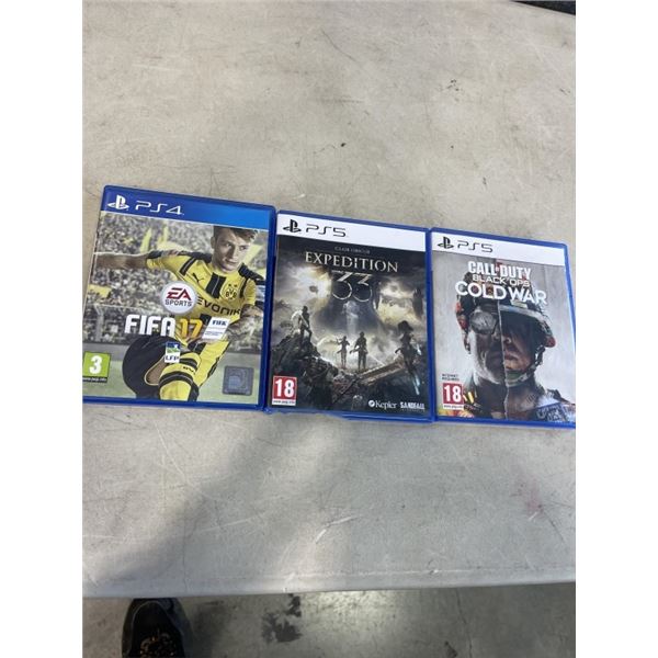 TWO PS 5 GAMES AND ONE PS 4 GAME. CALL OF DUTY BLACK OPS COLD WAR, EXPEDITION 33, AND FIFA 17