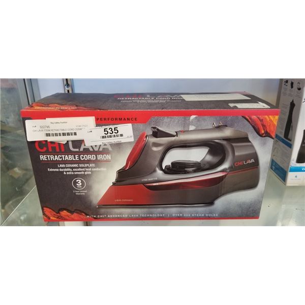 CHI LAVA 1700W RETRACTABLE CORD CERAMIC SOLEPLATE IRON - TESTED WORKING, RETAIL $99
