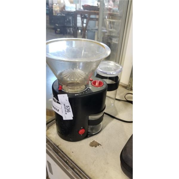 BODUM COFFEE GRINDER & CANNISTER. WORKING