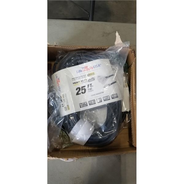 2 HEAVY DUTY 25 FT BLACK LIGHTED 3 OUTLET EXTENSION CORDS. 12AWG/3C