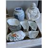 Image 1 : PORCELAIN BUDDHA FIGURE, LIDDED POT AND ASSORTED PORCELAIN SERVING ITEMS