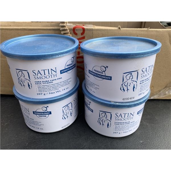 FOUR TUBS OF NEW SATIN SMOOTH TITANIUM BLUE THIN FILM HARD WAX