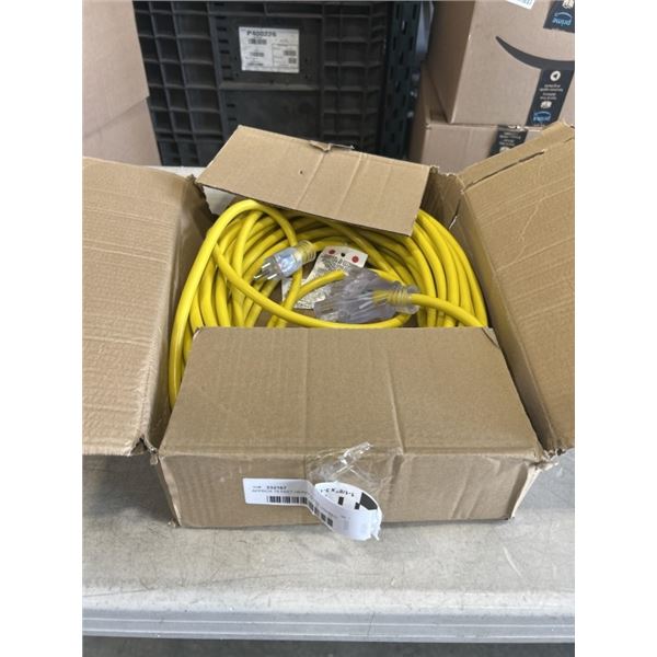 APPROX 75 FEET HEAVY DUTY LIGHTED YELLOW 3 OUTLET EXTENSION CORD. 12AWG/3C