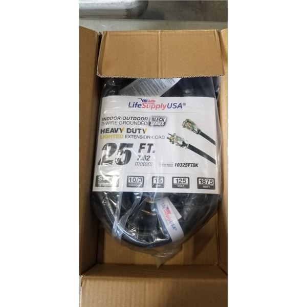 HEAVY DUTY 25 FT BLACK LIGHTED EXTENSION CORD. 10AWG/3C